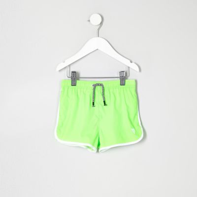 Mini boys fluro lime green runner swim shorts